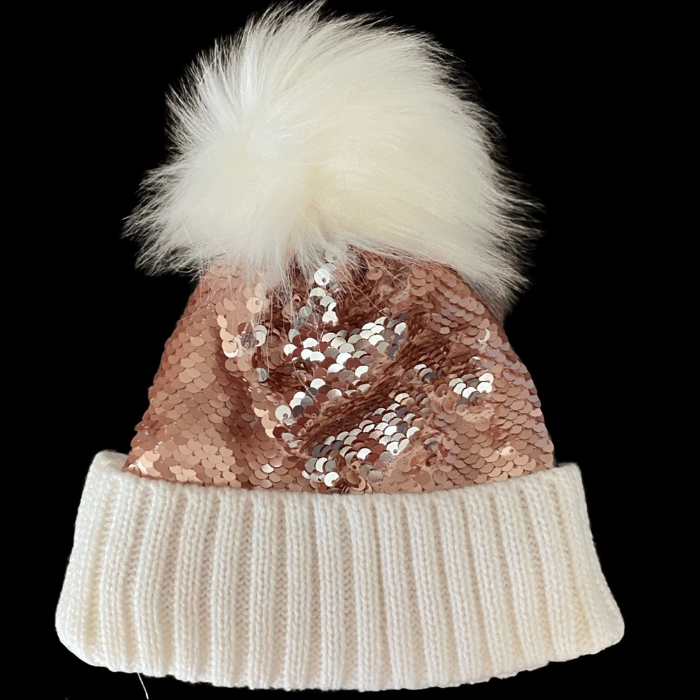 NWT rose gold sequin knit‎ toddler hat.